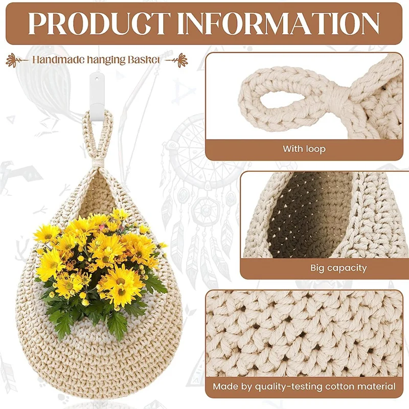 

Hanging Fruit Baskets For Kitchen - 3Pack Boho Wall Hanging Basket With 6Pcs Hooks For Fruits Vegetable Potato Storage-Hot