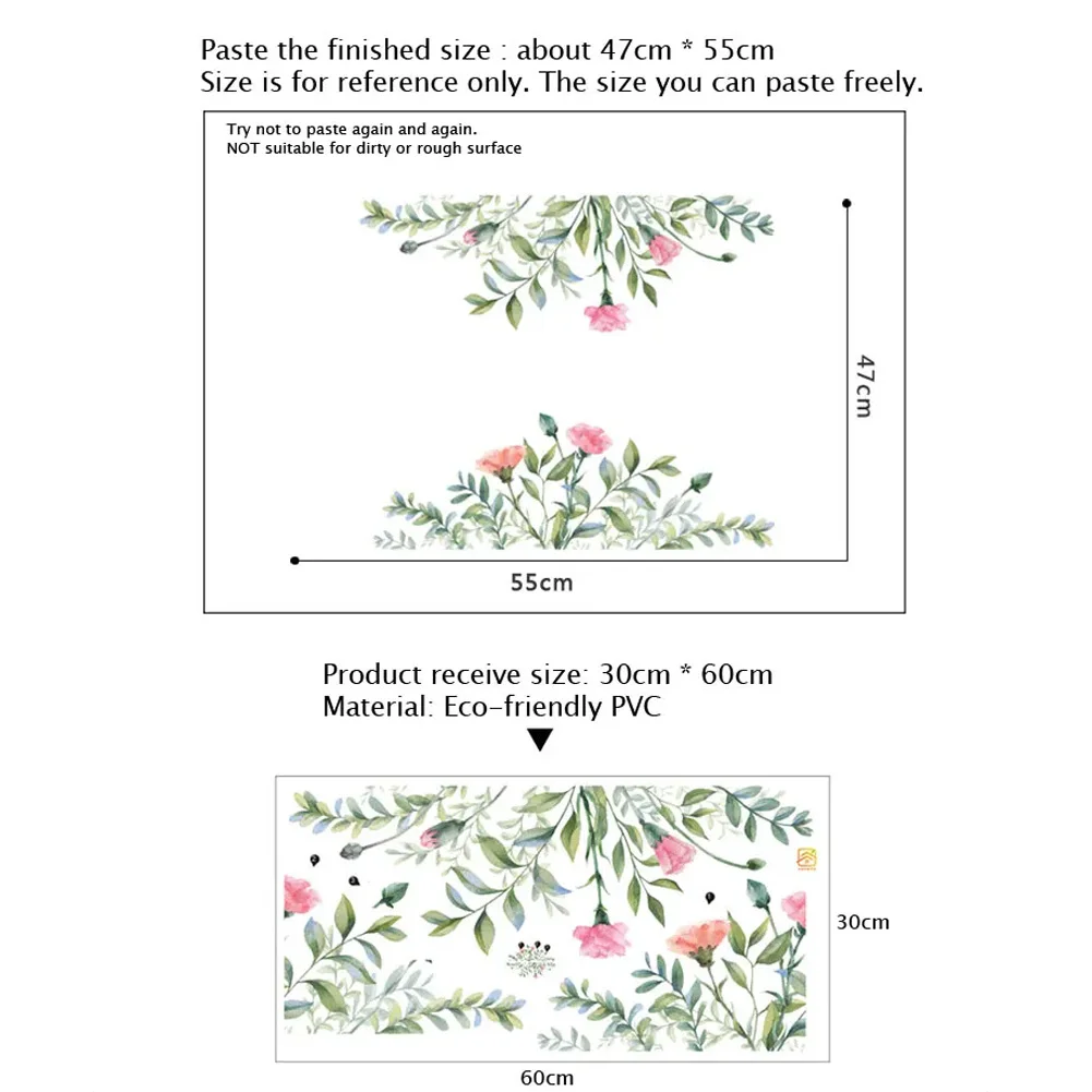 Green Leaf Flowers Wall Sticker For Living Room Beautify Decoration Mural Bedroom Door Cupboard Diagonal Decor Removable Paster