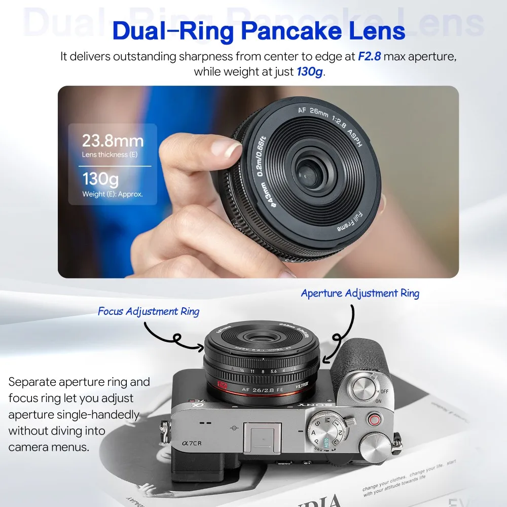 Viltrox AF 26mm F2.8 EVO Full Frame Pancake Lens for Street Travel Photography with Sony A7 IV A7C II A6700 Nikon Z Mount