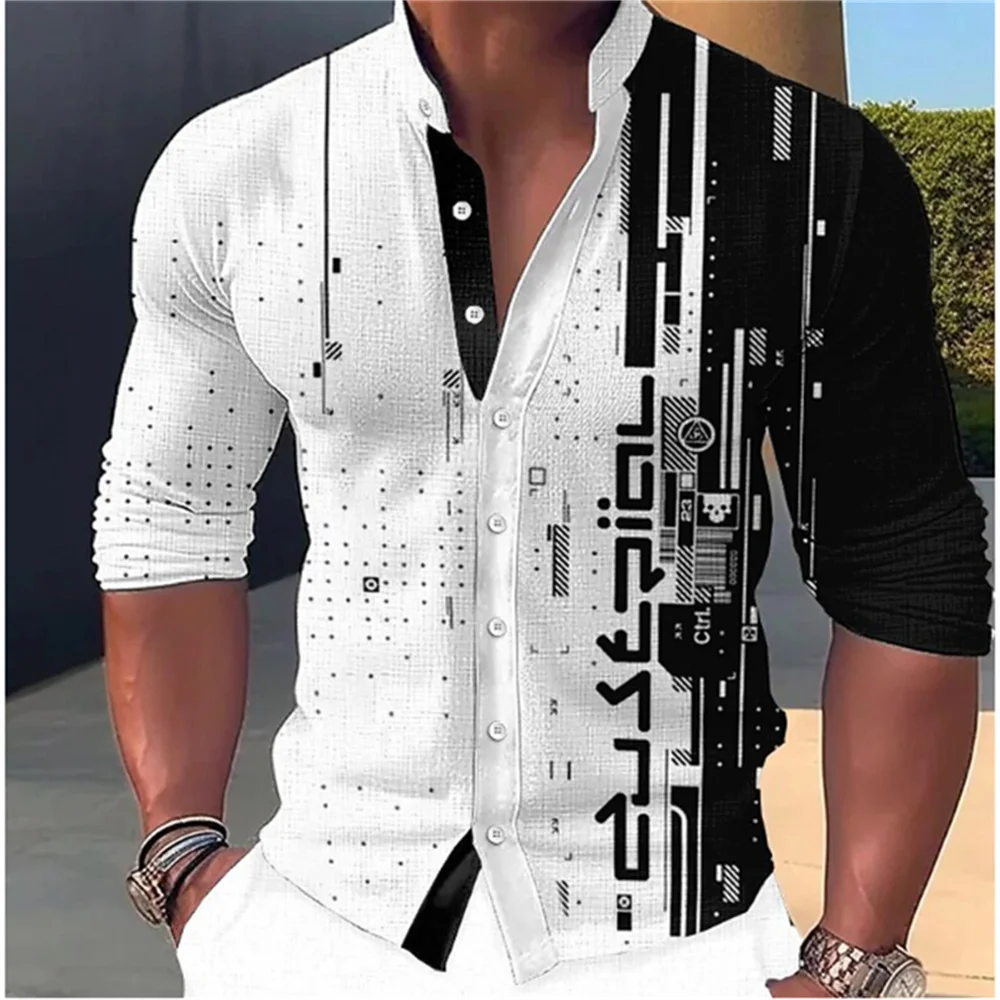 2023 Fashion and Fashion Standing Neck Shirt Men\'s Long Sleeve Shirt Casual Outdoor Party Soft and Comfortable Fabric Button Top