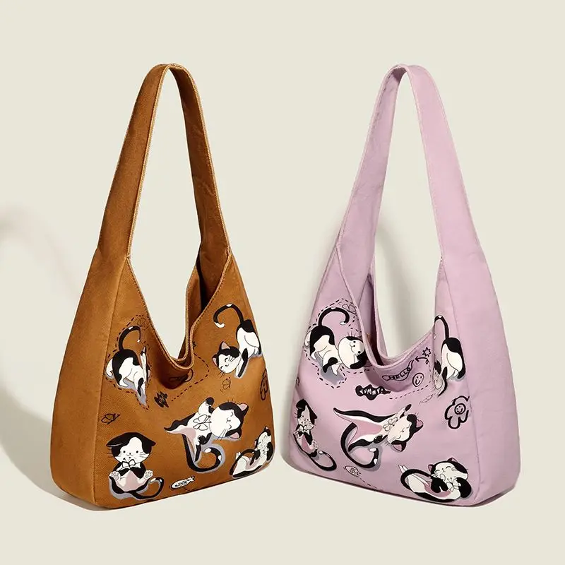 Vinatge New Printed Canvas Bag Niche Crossbody Bag All-match Cute Design Large-capacity Leisure College Style Shouler Tote Bags
