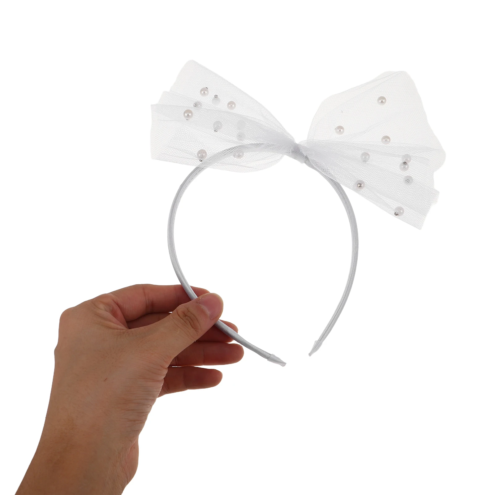 

Party Bowknot Headband Women Tulle Bead Embellished Wide Bow Hairband Bridal Festival Holiday Cute Hair Accessories
