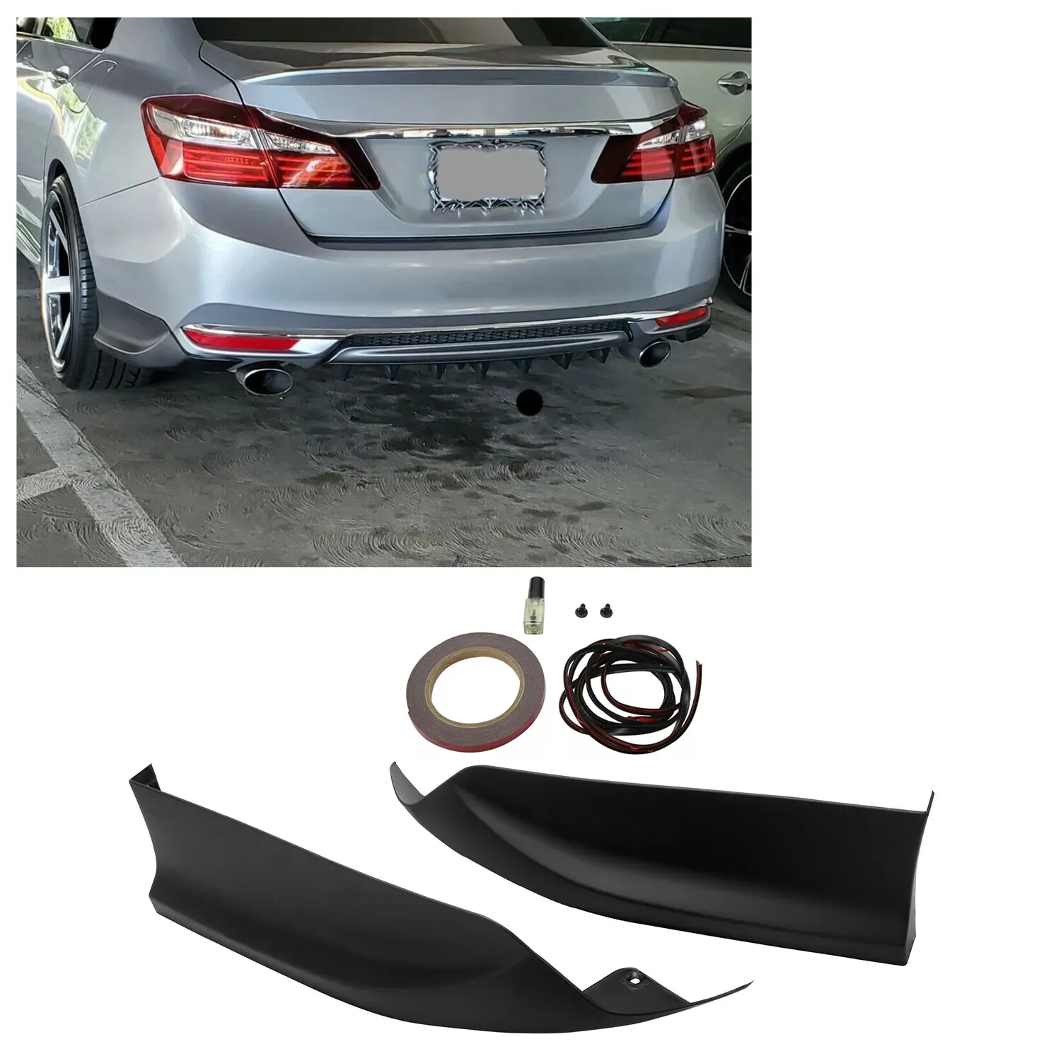 

For 2016-17 Honda Accord Sedan Black Rear Bumper Lip Splitter Spoiler Side Apron