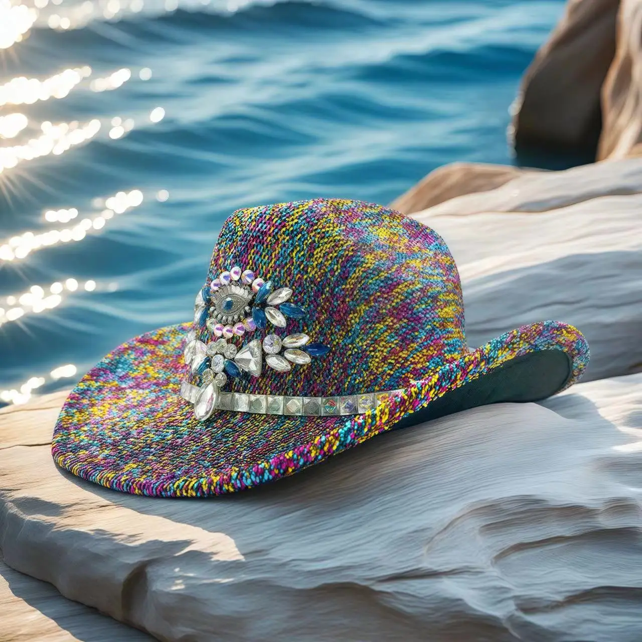 

HongLuan Colorful Vintage Cowboy Hat Rhinestone Man for Cowboy Hat Party - Luxury Western Sparkly Cowgirl Hats for Woman