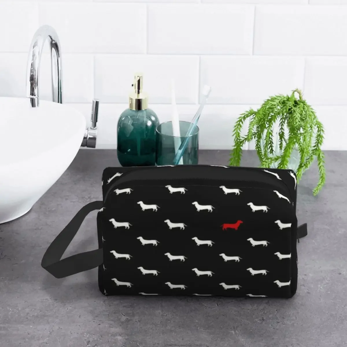 Borsa da toilette personalizzata bassotto da donna basso salsiccia il cane Wiener organizzatore di trucchi cosmetici custodia per kit Dopp di