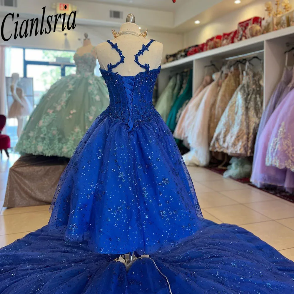 Vestidos Princesa Quinceanera, Azul Royal, borlas frisadas, cintas de espaguete Espartilho, vestidos de baile, mexicana, 2023