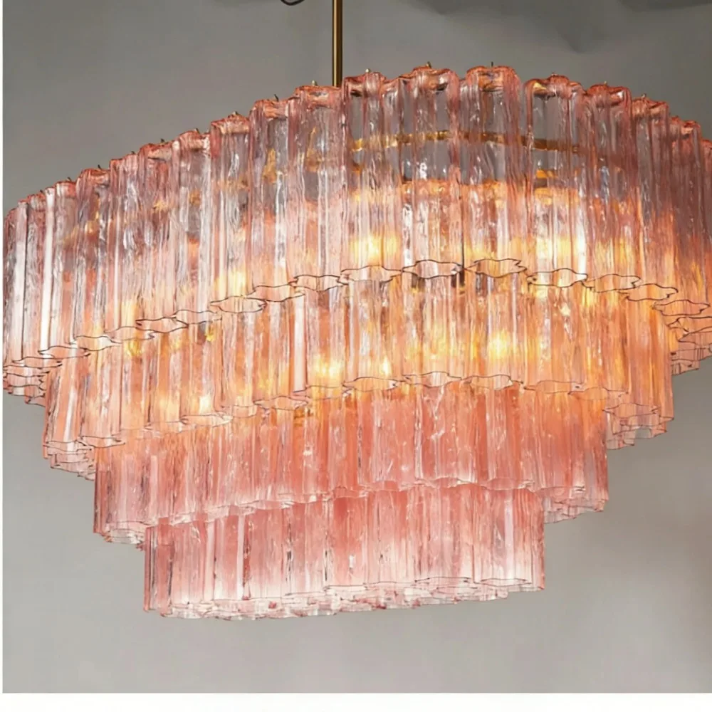 Pink Chandelier with Glass Star Lampshade For Dining Living Room Bedroom Lampara French Glass Tube Hanging Pendant Lights view 6