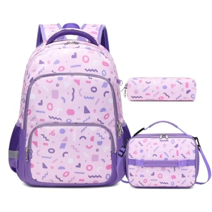 

mygreen 3PCS Backpack Set - Waterproof Bookbag with Lunch Box for Girls Ages 3-12 Adorable Cartoon Prints for School and Outdoo