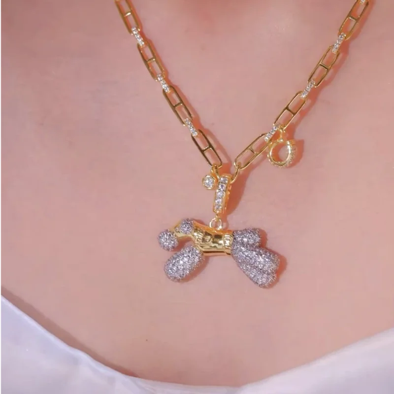 Cameo Pendant Chain 925 Silver Synthetic Zircon Gold White Full Diamond Cute Animal Little Dog Fashion Design Necklace