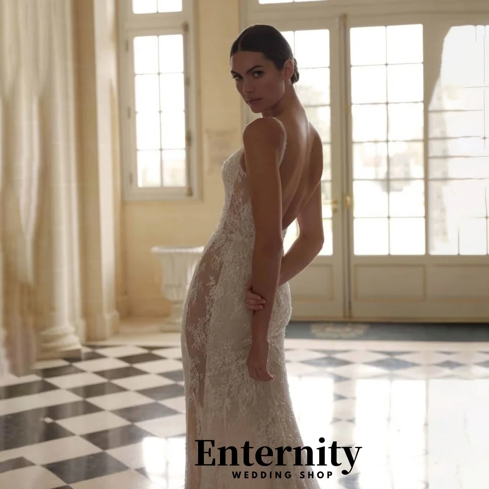 فساتين زفاف بسحاب مخصصة أنيقة برقبة مربعة بدون أكمام للنساء فستان زفاف ساحر مزين بالدانتيل فيستدوس دي نوفيا