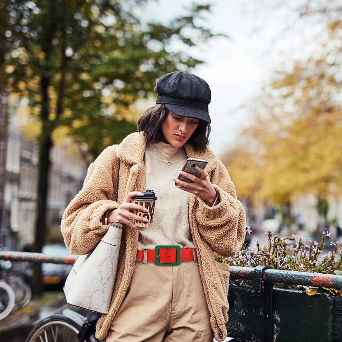 حزام خصر نسائي لون مشرق من جلد الغزال حزام عريض مربع عروة الديكور الإكسسوارات المضادة للانزلاق ارتداء مقاومة أنيقة #3