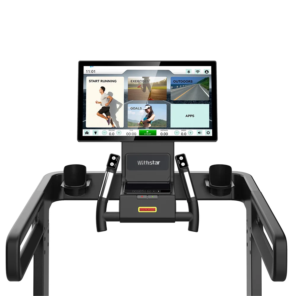 23,8" TFT HD-touchscreen om film te spelen YouTube Netflix Elektrische opvouwbare loopband Guangzhou Leverancier van commerciële fitnessapparatuur