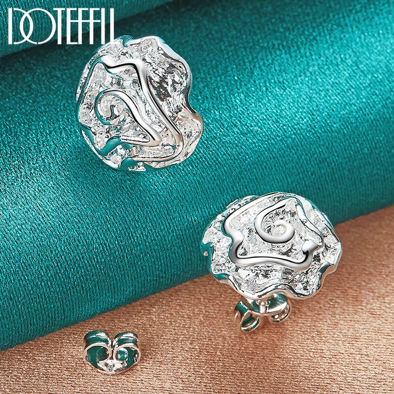 DOTEFFIL-pendientes de plata de ley 925 con forma de rosa y flores para mujer, joyería con dijes de compromiso y boda