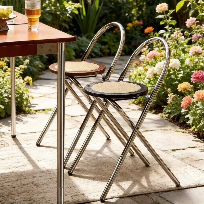 Medieval Woven Back Folding Dining Chair, Trendy Designer Casual Chair for Home Balcony