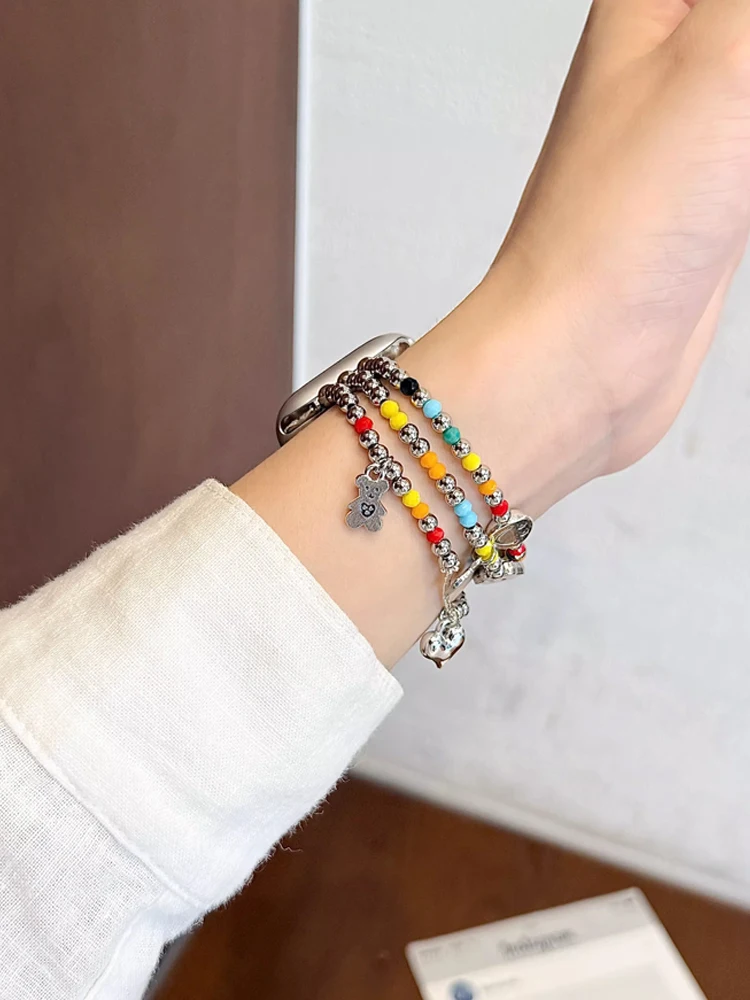 Милый Радужный ремешок для Apple Watch Ultra 10 9 8 7 6 5 4 Металлический женский браслет-ремешок для iWatch 38 мм 40 мм 41 мм 42 мм 45 мм 46 мм 49 мм