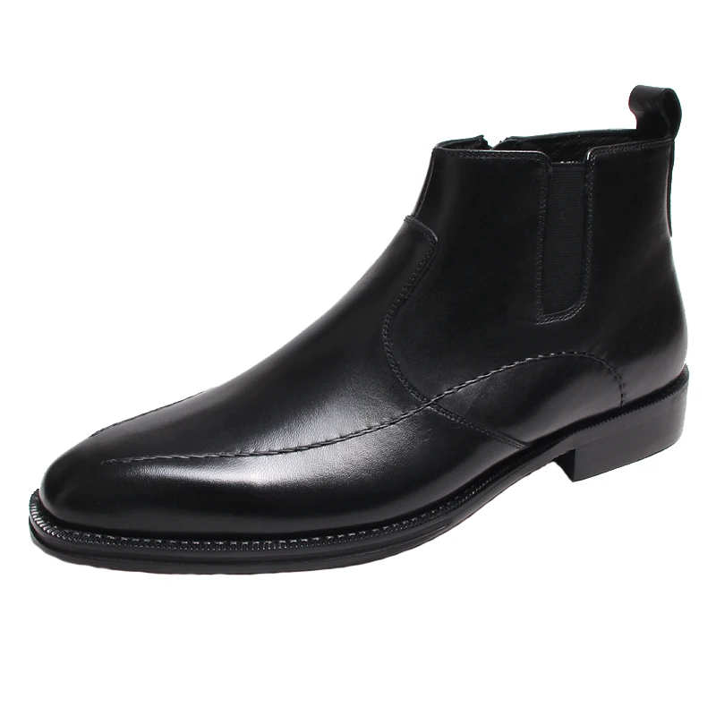 New Men Ankle Boots Shoes Genuine Leather Formal Men Burgundy Dress Boots Black Side Zipper Luxury Men Shoes Chelsea Boots