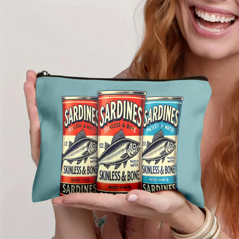 1pc Sardines Zipper Pouch - Durable, Fade-Resistant Organizer Bag with Vibrant Fish Design, Ideal for Cosmetics