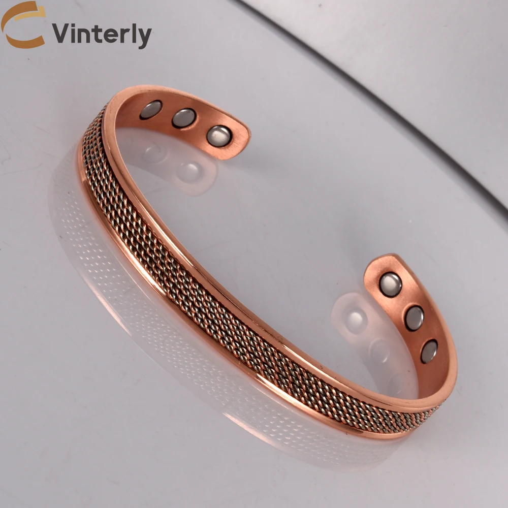 

Vinterly Pure Copper Bracelet Women Line Adjustable Stripe Magnetic Bangle Arthritis Relief Health High Magnet Jewelry Resizable