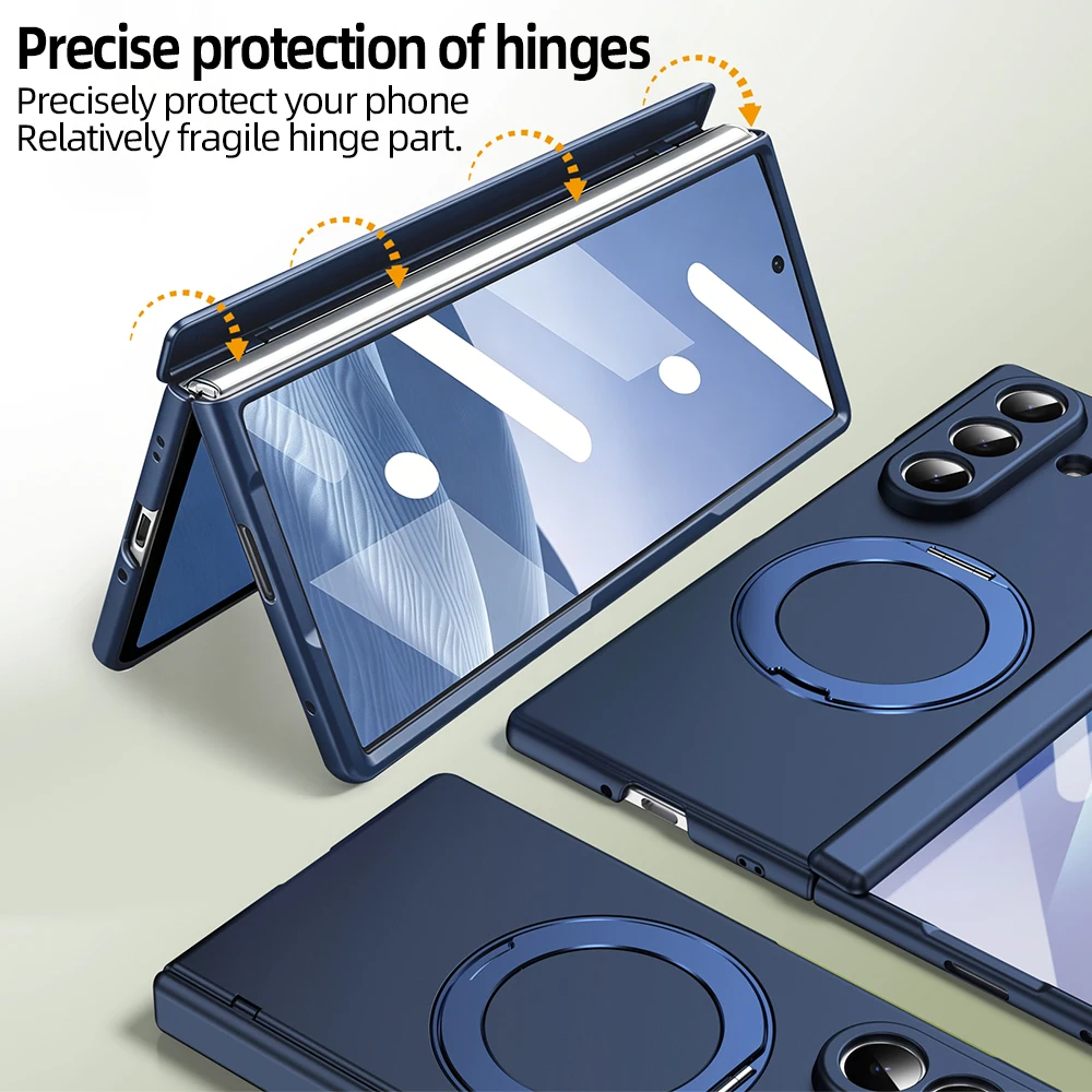 For Galaxy Z Fold 8 Ultra 7/6/5 Full Back PC Magnetic Phone Case With 360° Alloy Kickstand Holder With Glass Film, Hinge Cover view 5