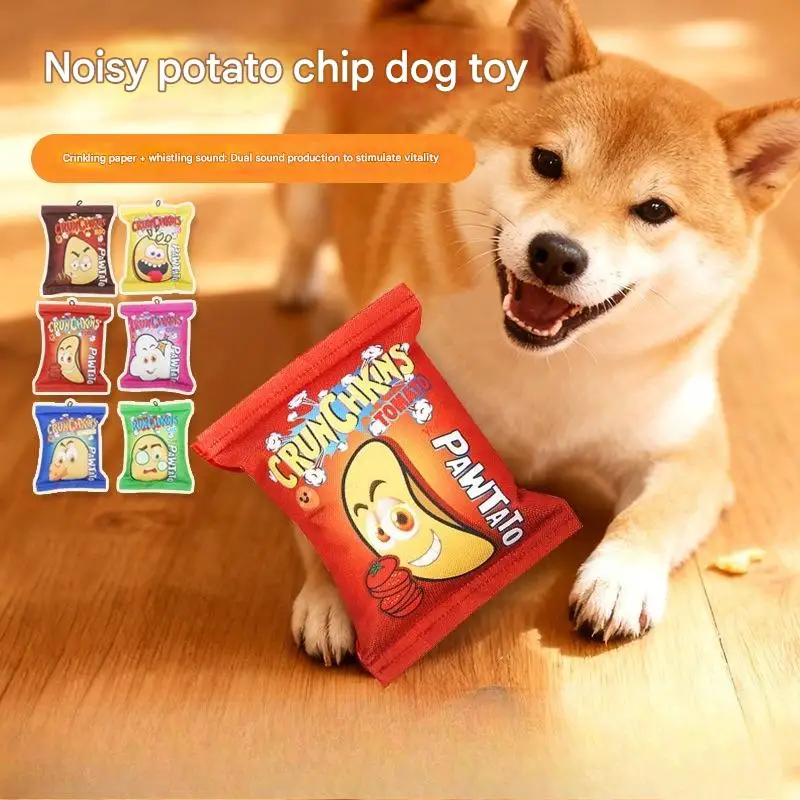 

Potato Chip Dog Toy with Crinkle Paper & Squeaker, Durable Oxford Cloth Chew Toy for Teething Small Medium Dogs