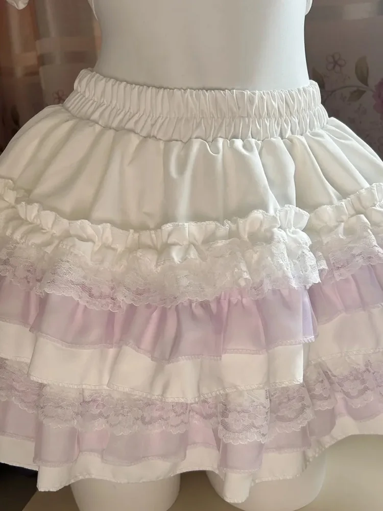 

Японская юбка-кейк для женщин: модная, милая, с кружевными вставками, мини-юбка с высокой талией, шикарная летняя юбка в стиле преппи, кавайная юбка-бальное платье