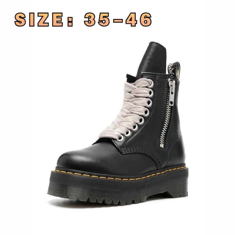 

Original Boots Women Leather Thick Sole Sexy Unisex Punk Motorcycle Ankle Boots British Style Winter Martins Lady Boots Size 46