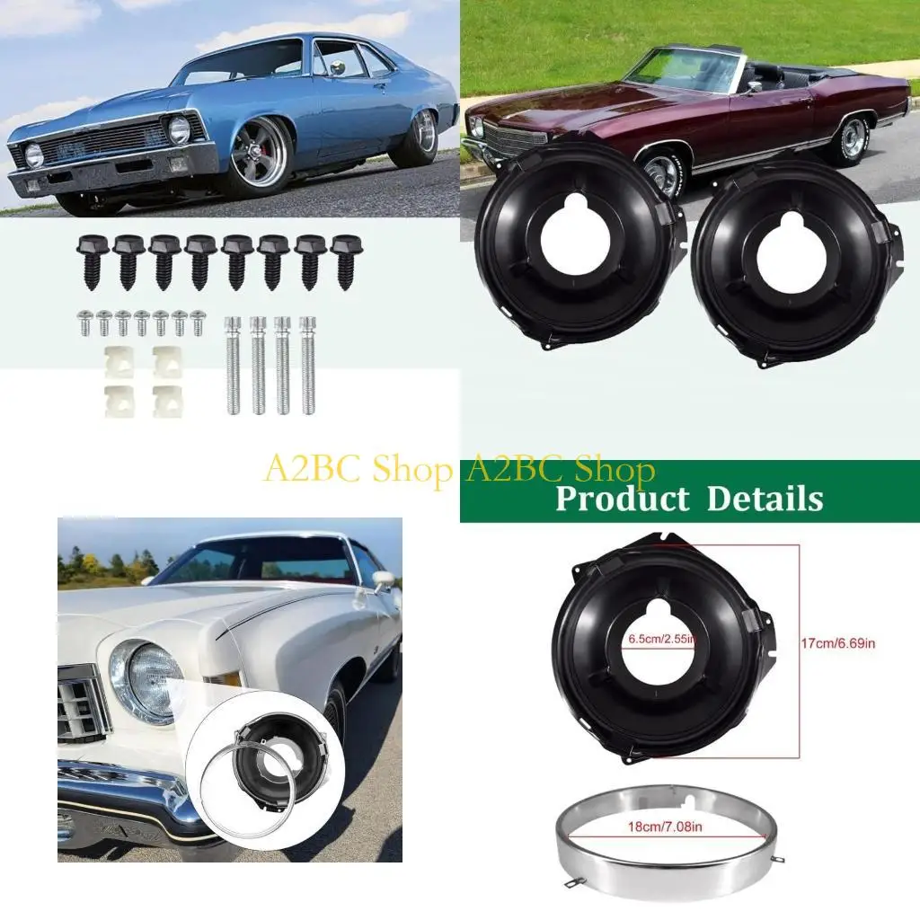 

A2BC Complete 28pcs Headlamp Bucket and Retaining Rings with Stainless Steel Mounting Set Accessories for Car Restoration