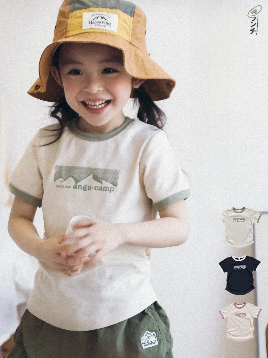 ゆったりとした純綿半袖tシャツ-女の子用-夏の新作-通気性抜群-子供用トップス-半袖-カジュアル-キッズシャツ
