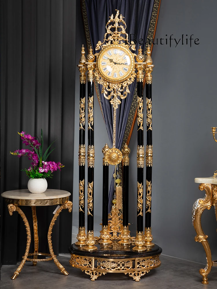 

Quartz movement European luxury vertical Seiko vertical clock living room black crystal copper luxury floor clock