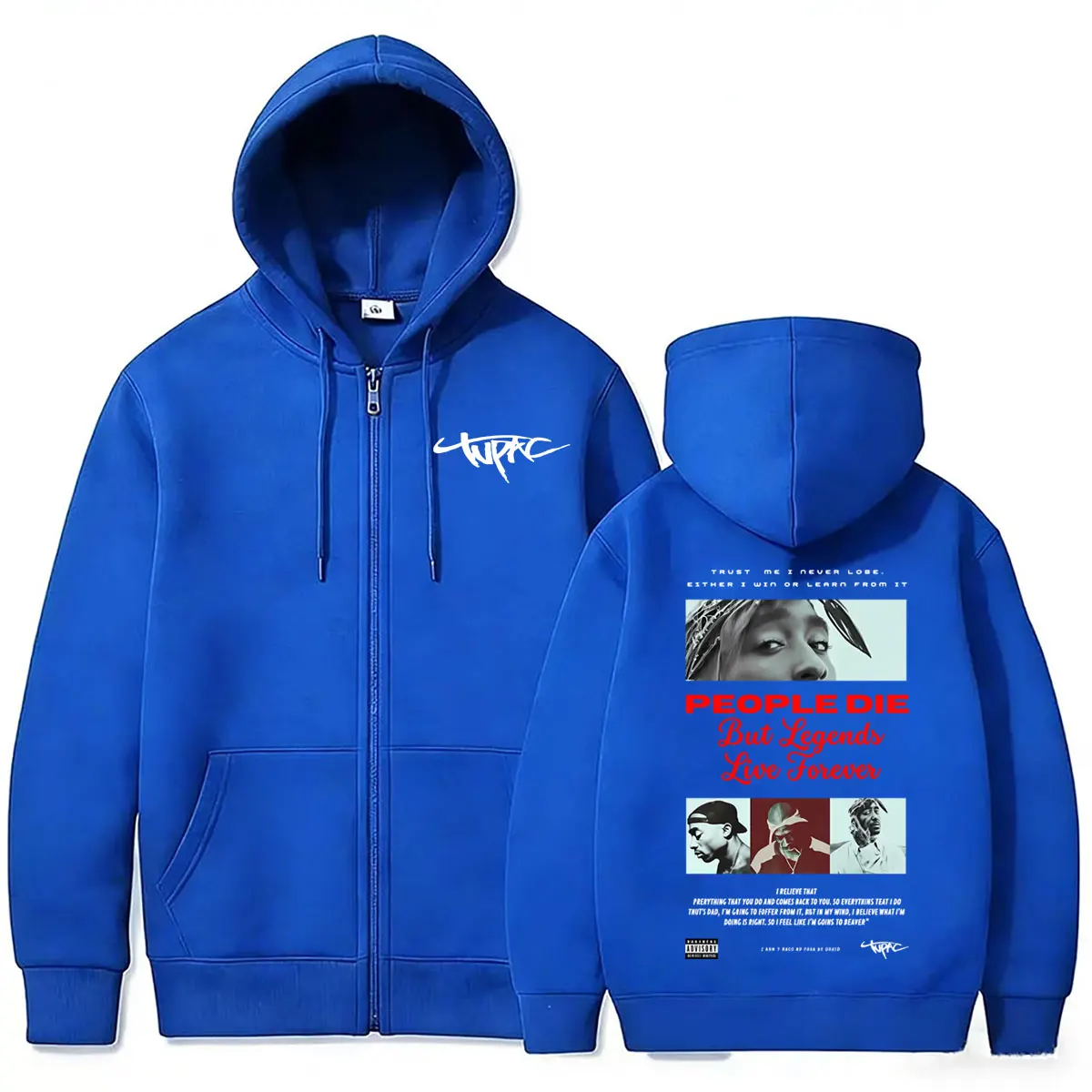 Rapper Tupac 2pac Grafik-Reißverschluss-Hoodie für Männer und Frauen Hip-Hop-Mode Übergroße Streetwear Lässige Herrenjacke mit Reißverschluss – Detail 5