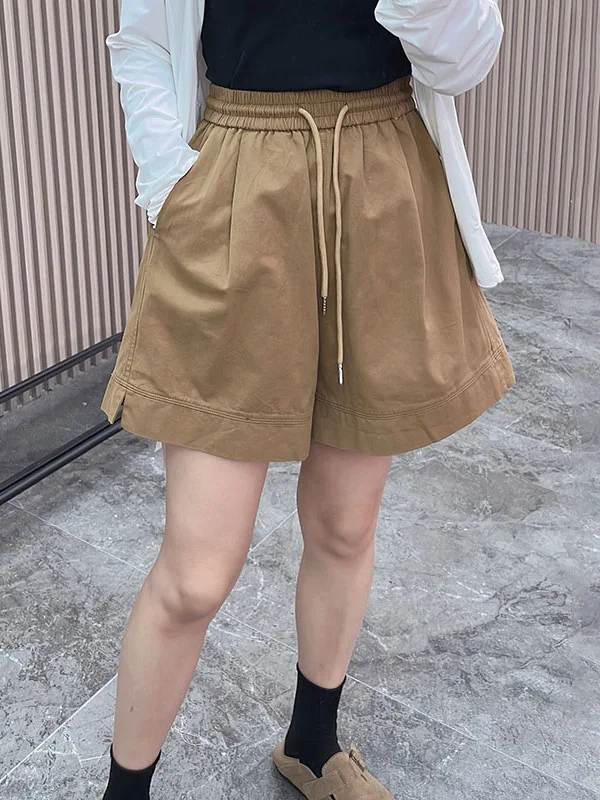 

Повседневные женские брюки с высокой талией и широкими штанинами, весна-лето, новинка, свободный крой, рабочие брюки с эластичным поясом на шнурке