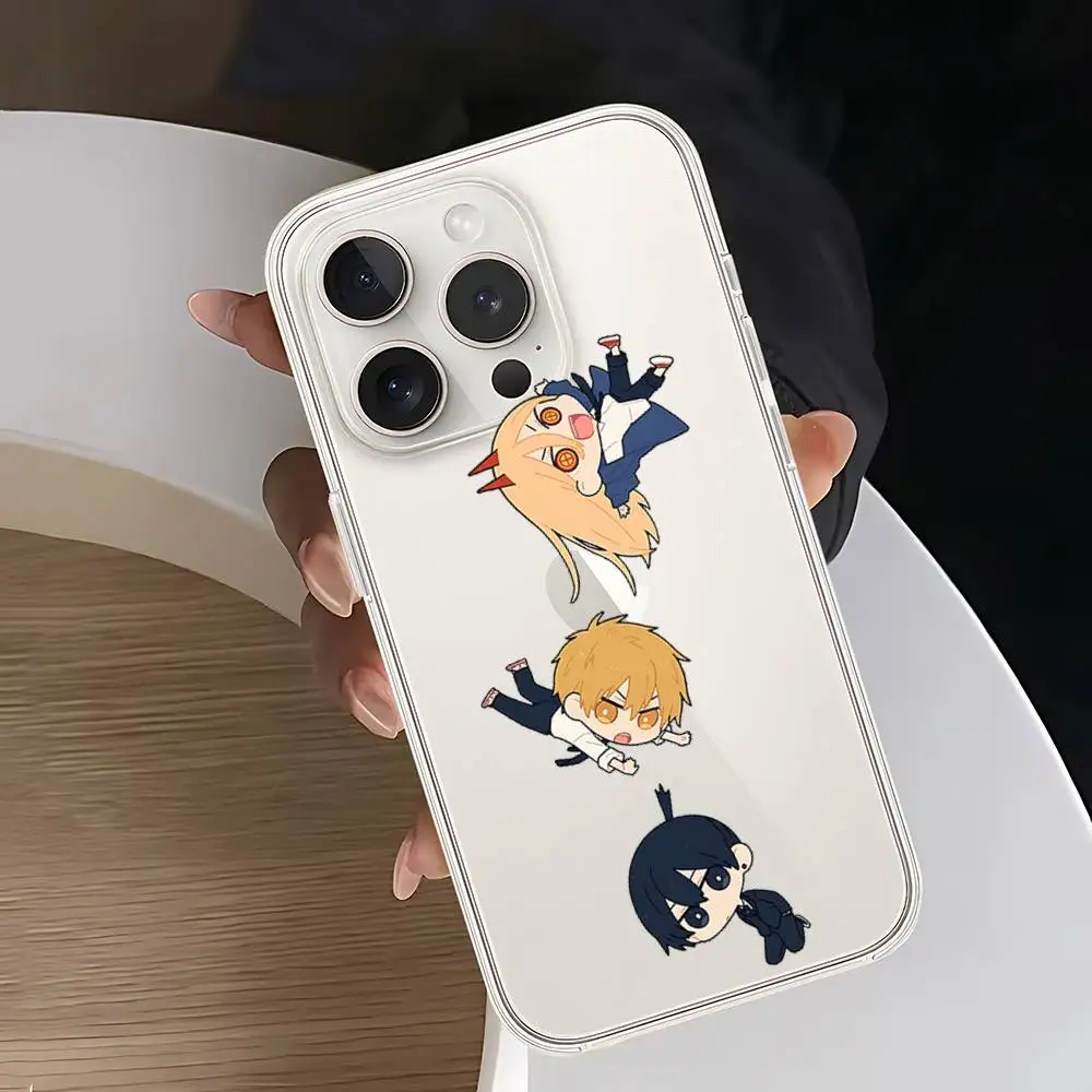 Casing HP Lucu Anime A-Chainsaw Man-W untuk iPhone 15 11 13 14 Pro Max 7 8 Plus X Xr Xs Max 16pro 12mini Transparan