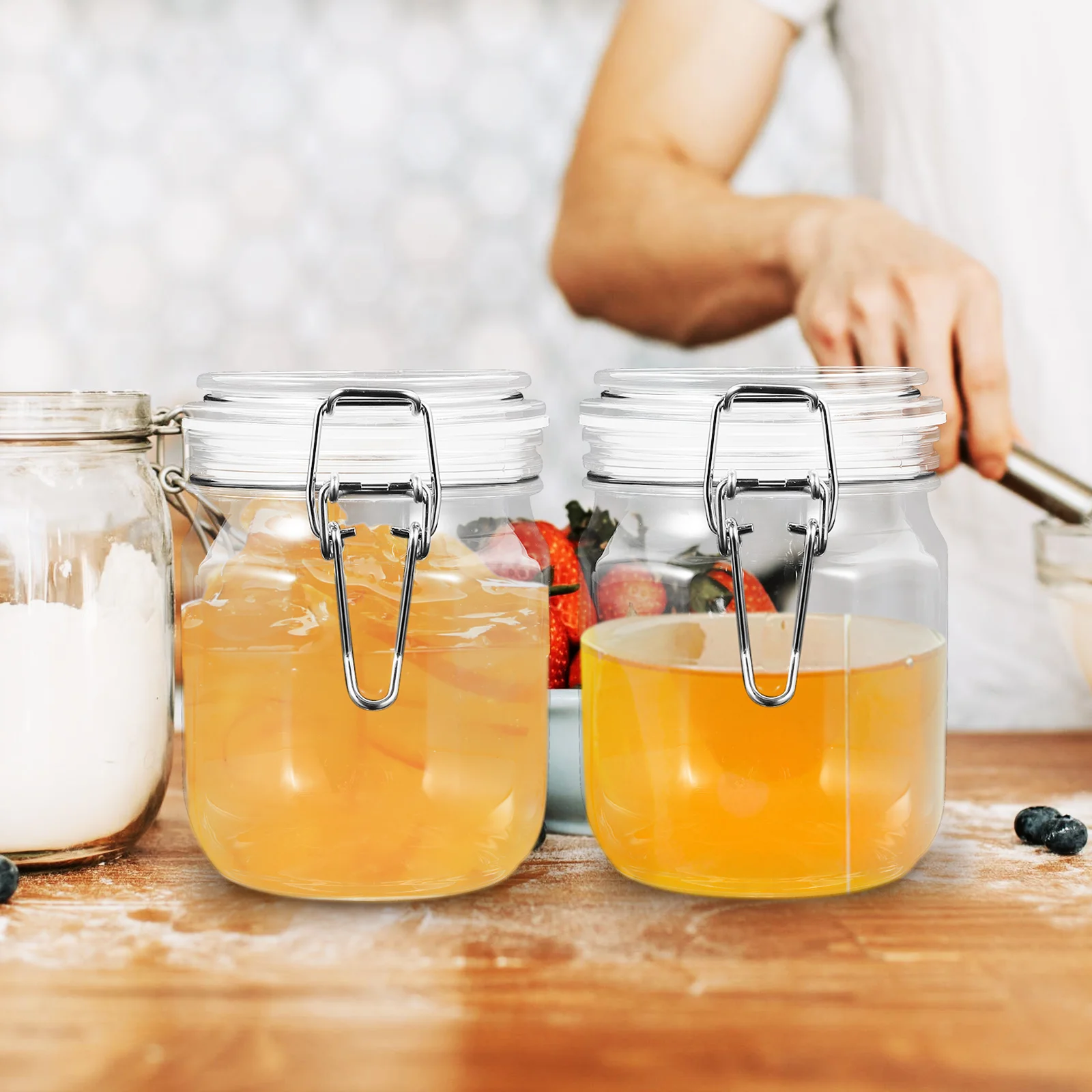 Pot de miel hermétique, pots de Caviar, bouteilles de confiture en verre, petit avec couvercle, plastique Transparent scellé pour animaux de compagnie, 2 pièces