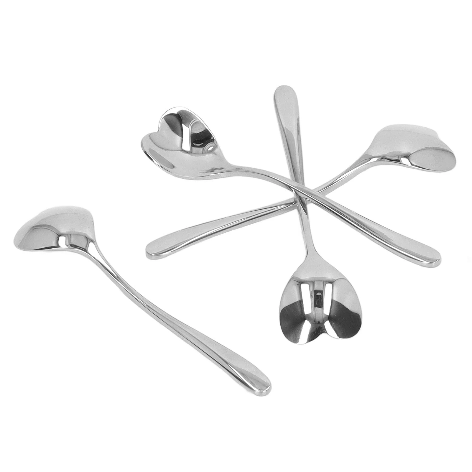 

D2 4Pcs Coffee Spoon Stainless Steel Heart Shaped Tea Dessert Sugar Stirring Spoon Cafe Kitchen Gadget Sets Tableware Utensils