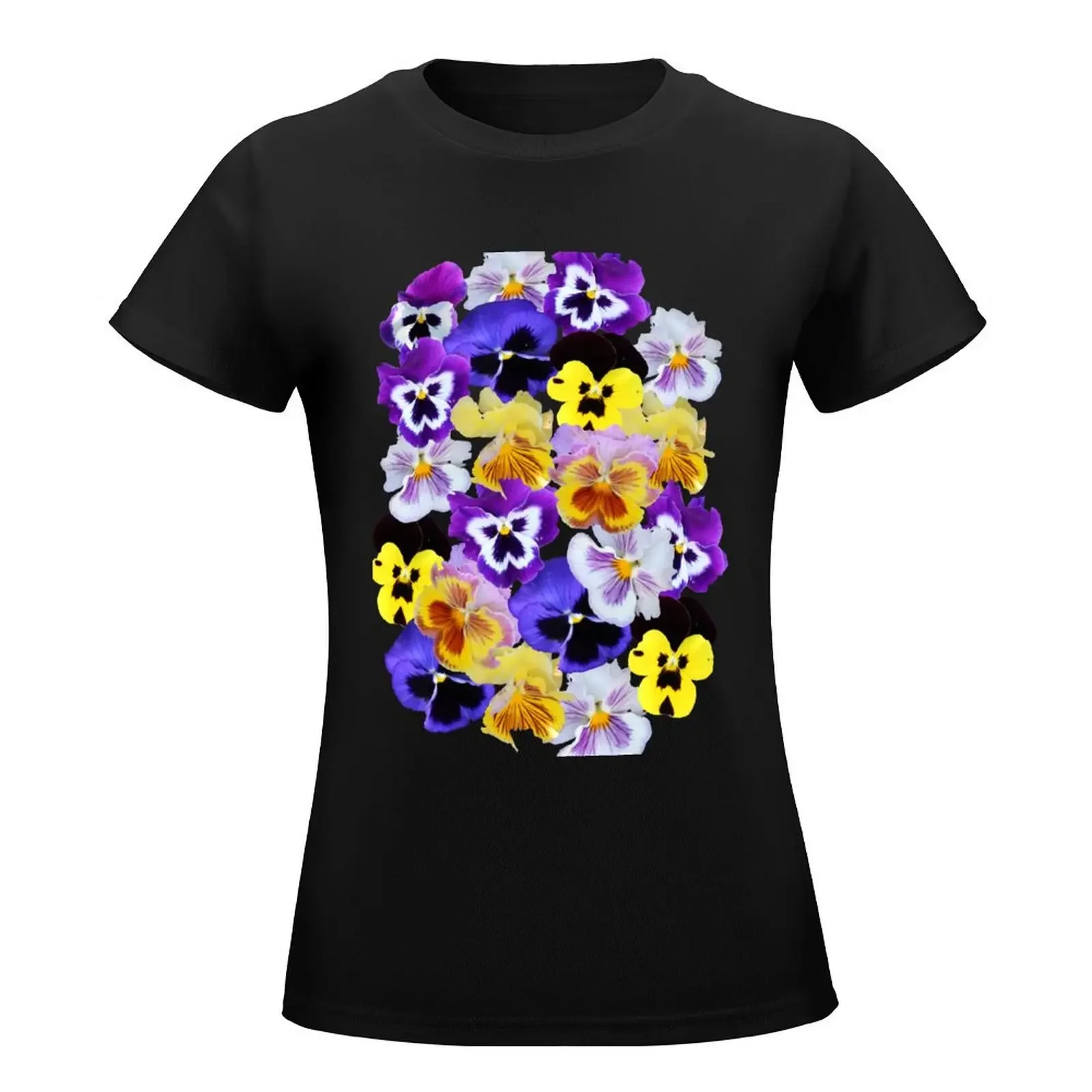 Pansy Mixture on Violet T-Shirt Blouse female korean fashion animal print shirt for girls t shirt dress Women