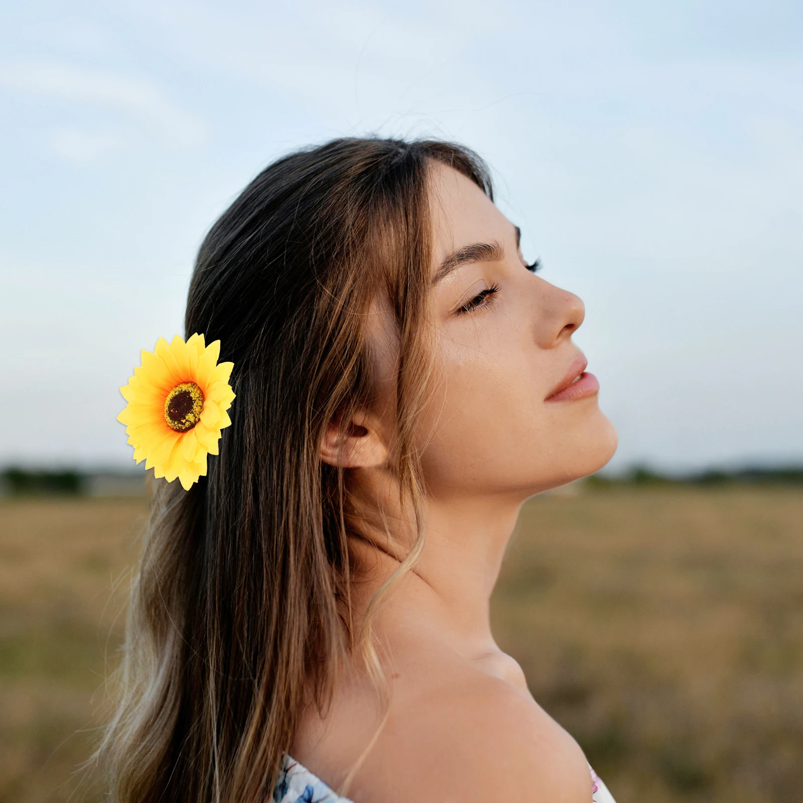 

6pcs Sunflower Hair Accessories Artificial Silk Daisy Clips Beach Vacation Wedding Party Photoshoot Headpiece