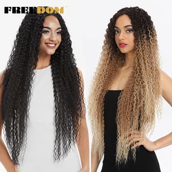 FREEDOM Synthetic Lace Front Wigs For Women Long Curly Hair 36 Inch Cosplay Wigs Blonde Ombre Heat Resistant Synthetic Lace Wig