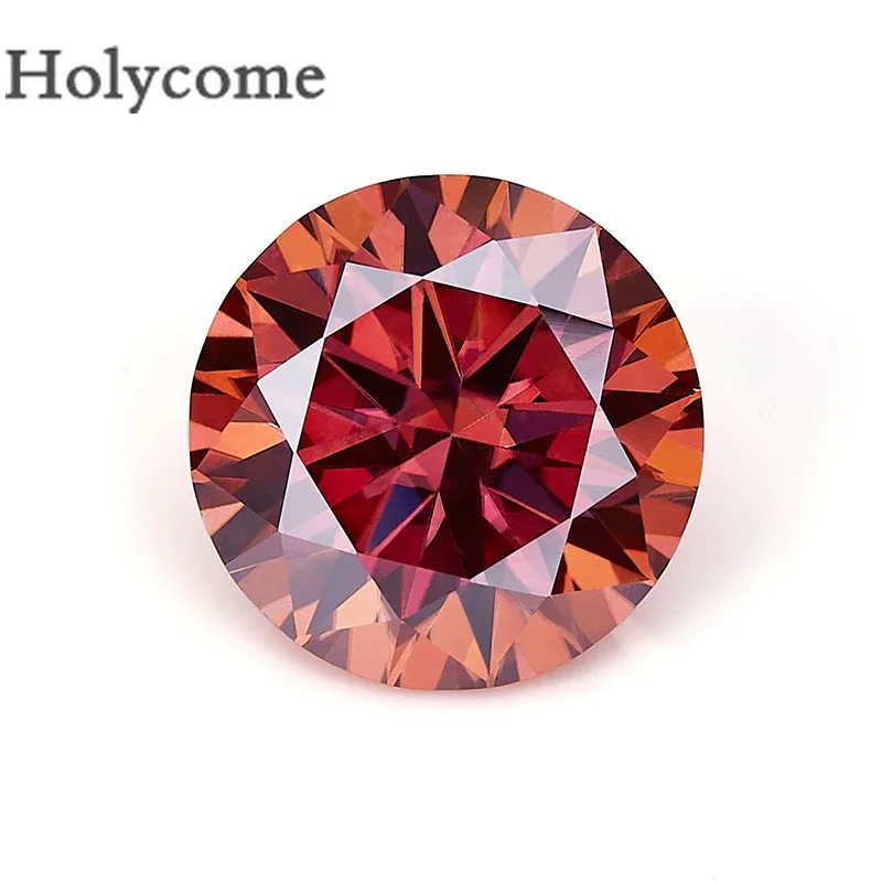 Holycome Moissanite Loose Stone Round Shape Watermelon Red Color Synthetic Gemstone for Jewelry Making Materials GRA Certificate