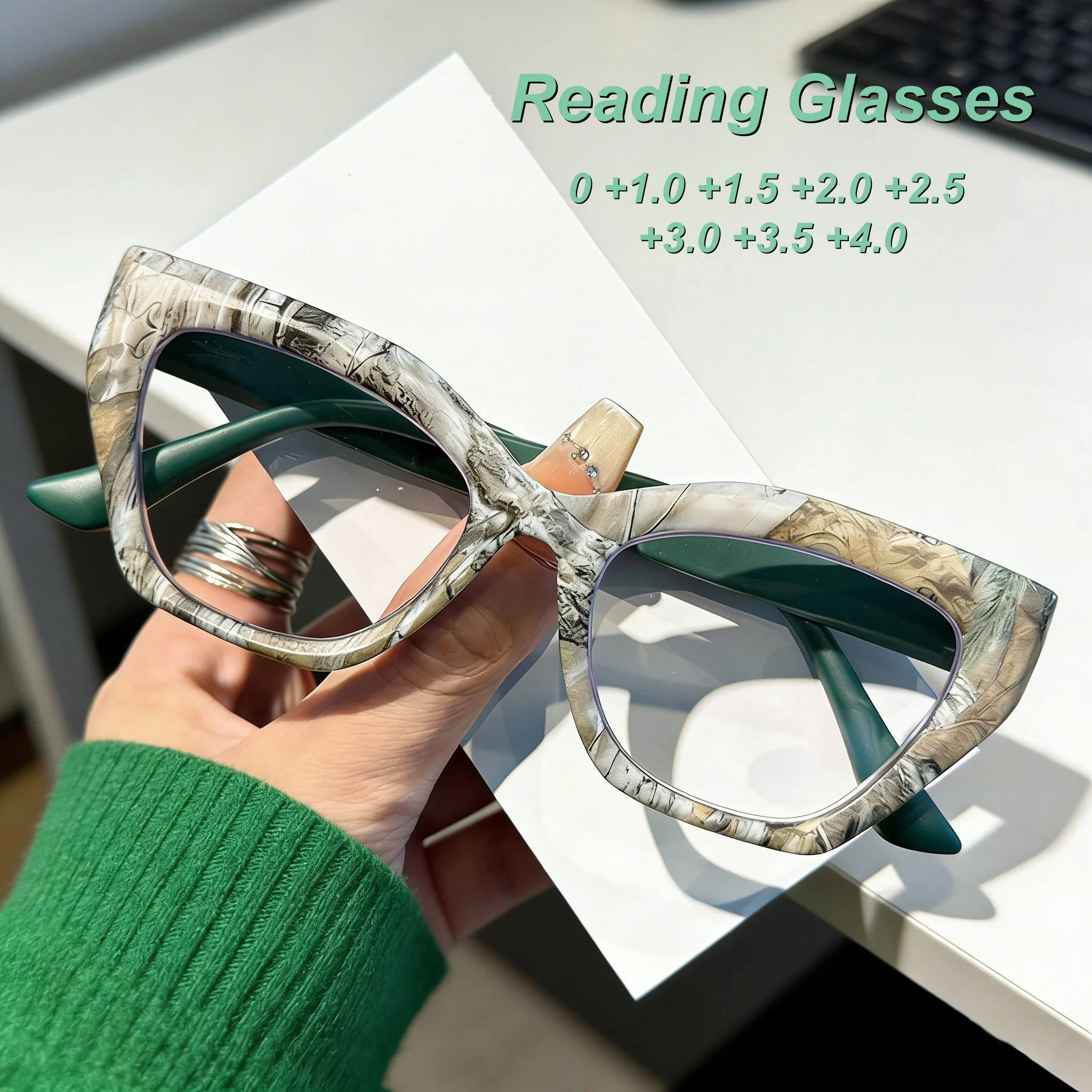 

New Fashionable Personalized HD Cat Eye Women's Reading Glasses Retro Neutral High Quality Spring Leg Anti Blue Light Glasses