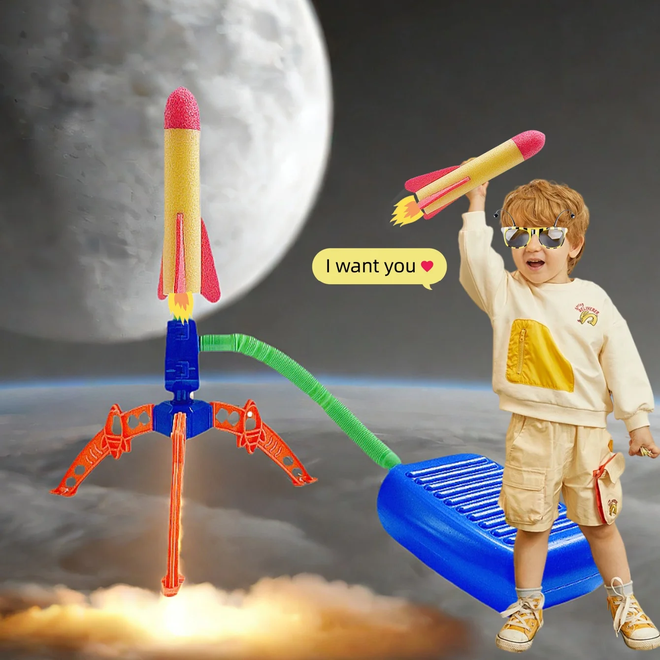 Children's foot-stitching rocket ejection toys outdoor sports toys boys and girls ejecting rocket launcher sensor training paren