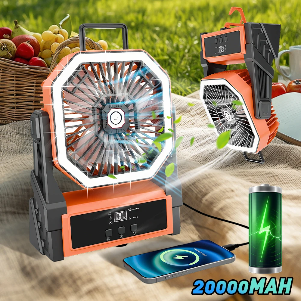 

Вентилятор для кемпинга, 20000 мАч, перезаряжаемый портативный уличный вентилятор со светодиодным дисплеем, циркуляторы воздуха, беспроводные циркуляторы воздуха, беспроводной вентилятор