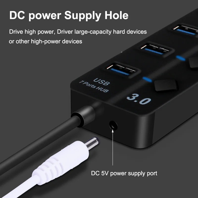 4 Port Usb Hub 3.0 Adapter Hoge Snelheid 5Gbps Multi USB3.0 Splitter Met Aan/Uit Schakelaar Voor Pc computer Accessoires