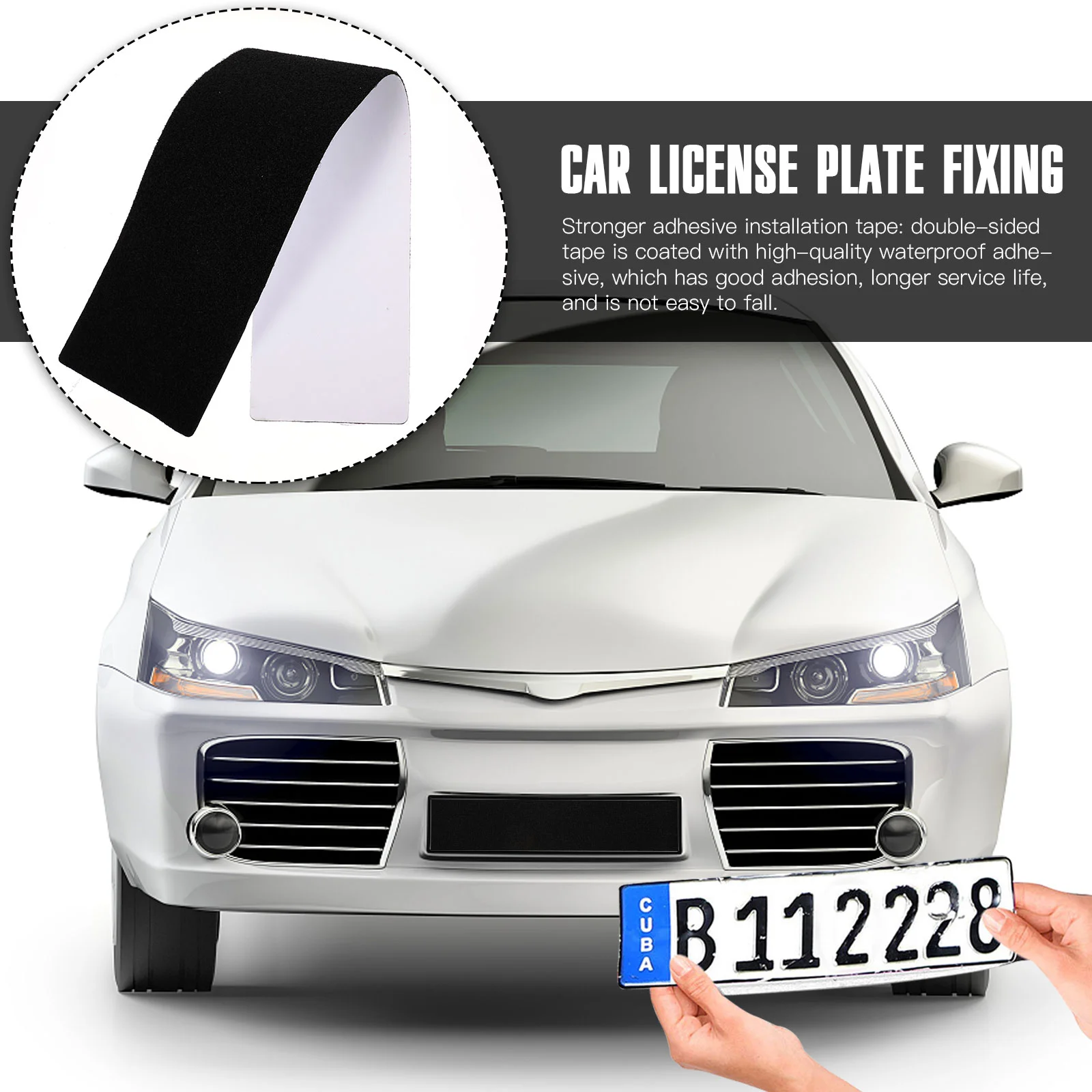 2 Pairs License Plate Fixer Fixing Sticker Adhesive Number Strap Polyester Strip Car