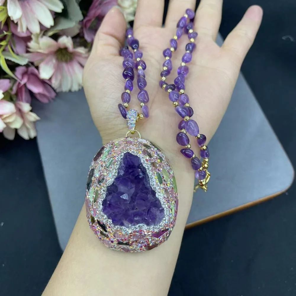 

New Amethyst Raw Stone Irregular Women's Necklace Personalized Luxury Fashion Ladies Clothing Accessories Jewelry