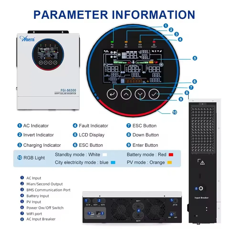 5KW 6.5KW 12KW Hybrid Solar Inverter 5000W 24V 12000W 48V 220V 160A MPPT Solar Controller 90-450V Off Grid Inverter