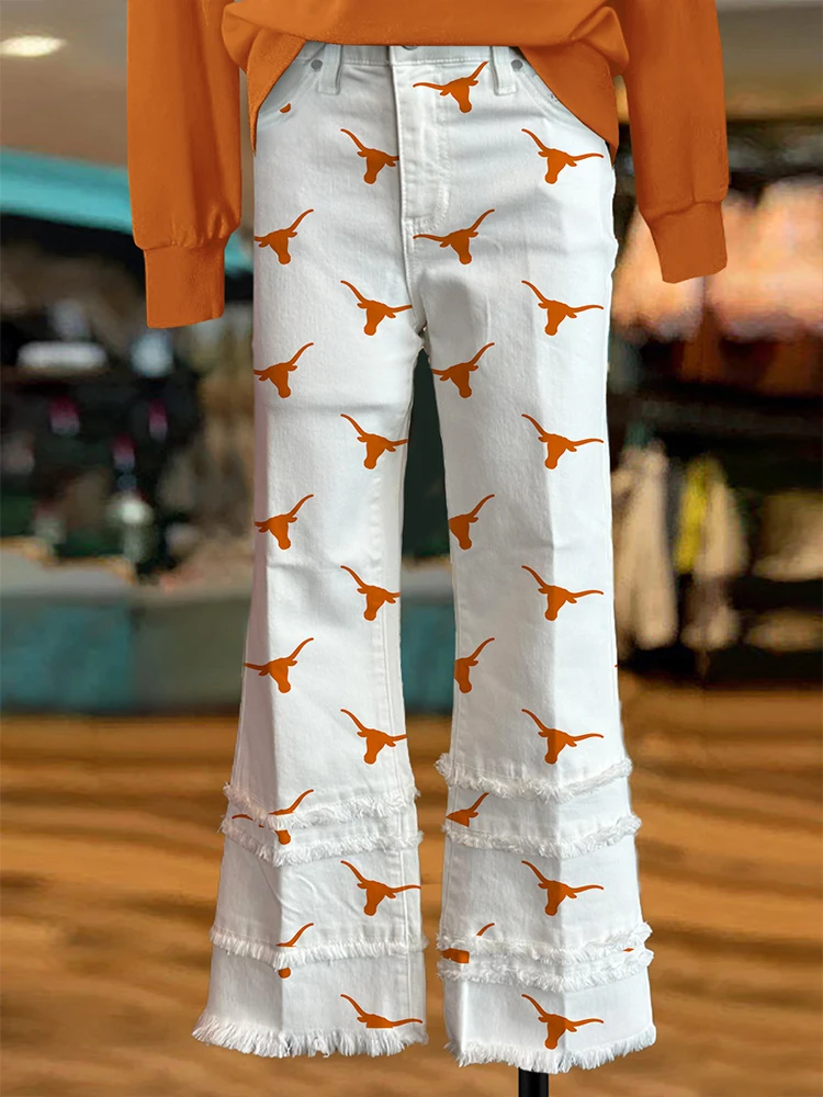 Gameday Longhorns Print Raw Edge Pants