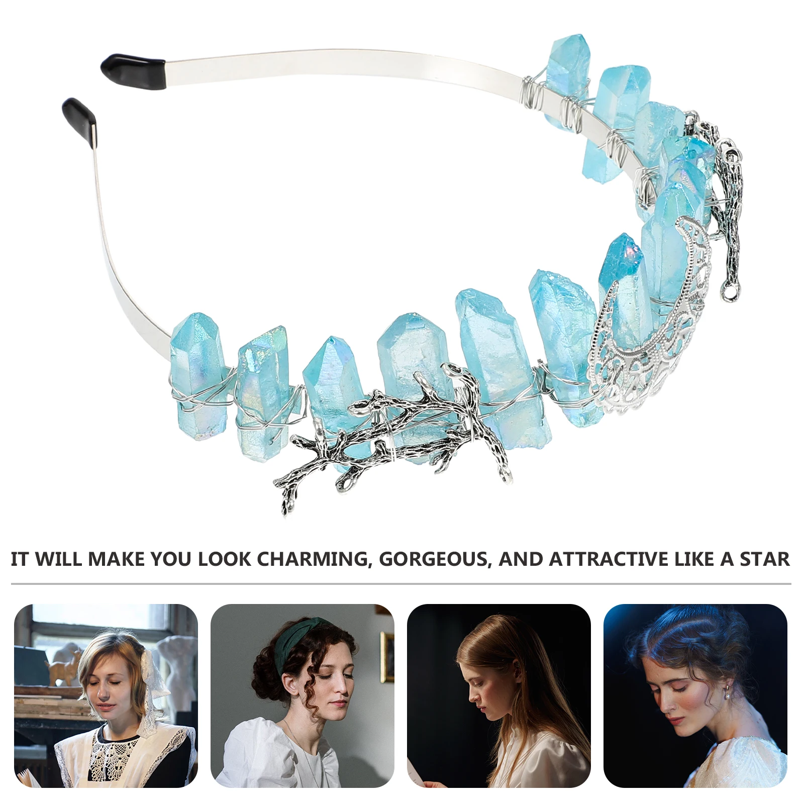 

1pc Multi Colored Crystal Pendant Headband Moon Tree Branch Bridal Wedding Party Hair Decor Fashion Accessory For Women