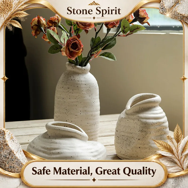 Stoneware Vase Ornaments Dried Flowers Flower Table Ceramic Flower Utensils Simple Modern Creative Home Interior Soft Decoration