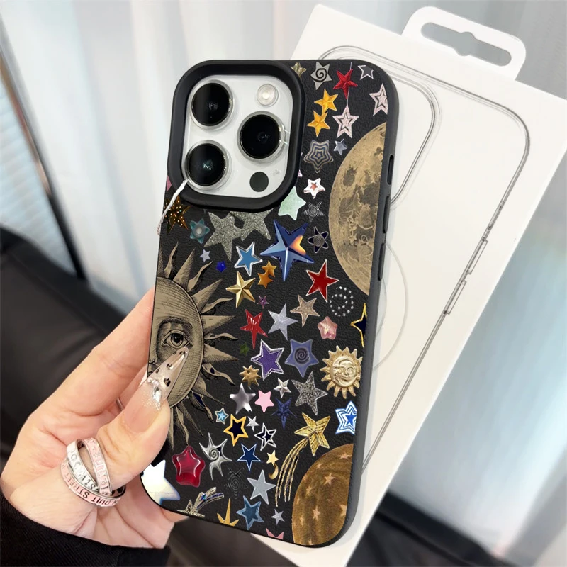 

Colorful Star Moon Print Phone Case For iPhone 12 17 16 15 13 14 11 Pro Max For iPhone 16 14 15 Plus Air X XS XR Silicone Cover