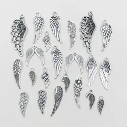 22pcs Zinc Alloy Antique Silvery Feather Angel Wing Charms Pendants For Jewelry Making Findings Crafting Accessory